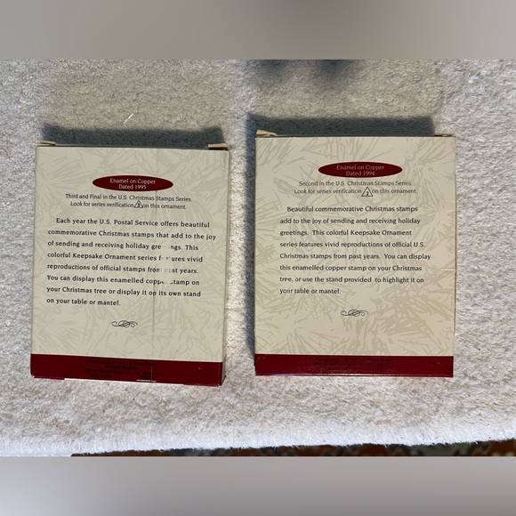 1994 & 1995 Hallmark Christmas Stamp Enamel on Copper Keepsake Holiday Ornaments - Picture 3 of 5